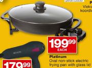 Platinum Oval Non-Stick Electric Frying Pan With Glass Lid Each