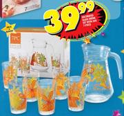 Decorated Glass Drink Set With Jug 7 Piece