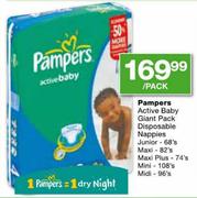 Pampers Active Baby Giant Pack Disposable Nappies Junior-68's-Per Pack