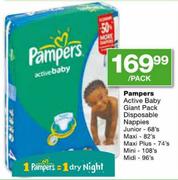 Pampers Active Baby Giant Pack Disposable Nappies Maxi Plus-74's-Per Pack 