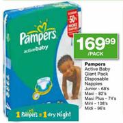 Pampers Active Baby Giant Pack Disposable Nappies Maxi-82's-Per Pack