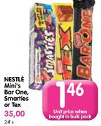Nestle Mini's bar One, Smarties Or Tex-Each
