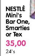 Nestle Mini's Bar One, Smarties Or Tex-24's