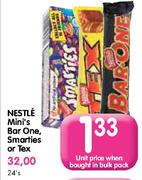 Nestle Mini's bar One, Smarties Or Tex-Each