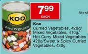 Koo Curried Vegetables, 420gm/Mixed Vegetables, 410gm/Hot Curry Mixed Vegetables 420gm/Sweet & Spicy