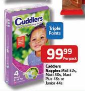 Cuddlers Nappies Midi-52's, Maxi-50's, Maxi Plus-48's Or Junior-44's Per Pack