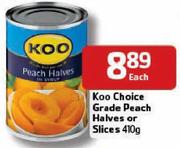 Koo Choice Grade Peach Halves Or Slices-410gm Each