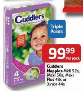 Cuddlers Nappies Midi 52's,Maxi 50's,Maxi Plus 48's Or Junior 44's-Per Pack 