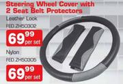 Steering Wheel Cover With 2 Belt Protector(Leather Look Or Nylon)-Per Set