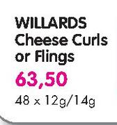 Willards Cheese Curls Or Flings-48x12g/14g