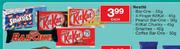  Nestle Bar One-55g/4 Finger Kitkat-45g/Peanut Bar-One-50g Each