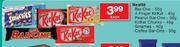 Nestle Kitkat Chunky-45g/Smarties-40g/Coffee Bar One-50g Each