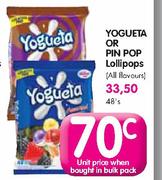 Yogueta Or Pin Pop Lollipops(All Flavours) - Each