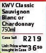 KWV Sauvignon Blanc or Chardonnay-Per Case