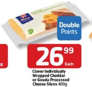 Clover Individually Wrapped Cheddar Or Gouda Processed Cheese Slices-400g Each
