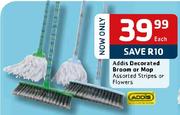 Addis Decorated Broom Or Mop Assorted Stripes Or Flowers-Each