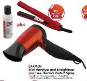 Carmen Mini Hairdryer And Straightener + Free Thermal Protect Spray-Set
