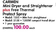 Carmen Mini Dryer(1235) and Straightener Plus Free Thermal Protect Spray(5138)