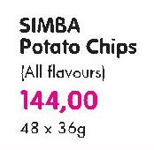 Simba Potato Chips(All Flavours)-48 x 36gm