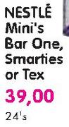 Nestle Mini's Bar One, Smarties Or Tex-24's