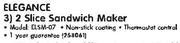 Elegance 2 Slice Sandwich Maker (ELSM-07)