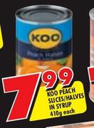 Koo Peach Slices/Halves In Strup-410gm Each