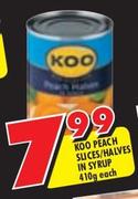 Koo Peach Slices/Halves In Syrup-410gm Each