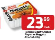 Rainbow Simply Chicken Fingers Or Nuggets Assorted-400gm Each