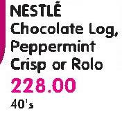 Nestle Chocolate Log, Peppermint Crisp Or Rolo 40's