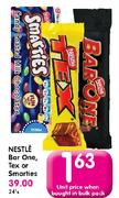 Nestle Bar One, Tex Or Smarties -Each