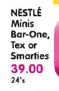 Nestle Minis Bar-One, Tex Or Smarties-24's