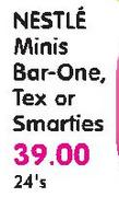 Nestle Minis Bar-One, Tex Or Smarties-24's