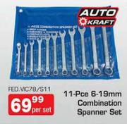 Auto Kraft 11-Pce 6-19 Combination Spanner Set-Per Set