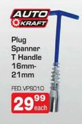 Auto Kraft Plug Spanner T Handle 16mm-21mm Each