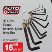 Auto Kraft 10-Pce Black Metric Allen Key Set-Per Set