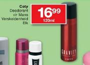 Coty Deodorant Vir Mans Verskeidenheid-120ml Each