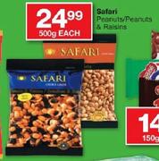 Safari Peanuts/Peanuts & Raisins-500g Each