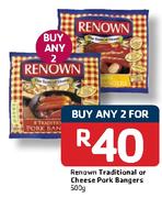 Renown Traditional or Cheese Pork Bangers-2 x 500gm