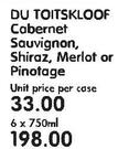 Du Toitskloof Cabernet Sauvignon, Shiraz, Merlot or Pinotage-6 x 750ml