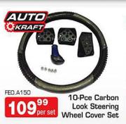 Auto Kraft 10-Pce Carbon Look Steering Wheel Cover (FED.A150)-Each