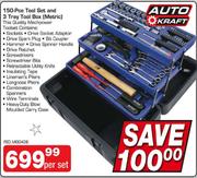 Auto Craft 150 Pieces Tool Set And 3 Tray Tool Box (Metric)