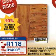 High Point Portland 5 Drawer 1 Door Chest Of Drawer Cupboard