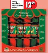 Merry Christmas Crepe Crackers-6's Per Pack