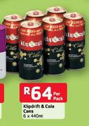 Klipdrift & Cola Cans-6x440ml Per Pack