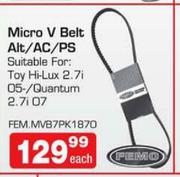 Femo Micro V Belt Alt/AC/PS Suitable For Toy Hi-Lux 2.7i 05./Quantum2.7i07(FEM.MVB7PK1870)
