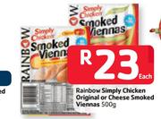 Rainbow Simply Chicken Original Or Cheese Smoked Viennas-500g