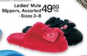Ladies' Mule Slippers Sizes 3-8 -Per Pair