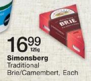 Simonsberg Traditional Brie/Camembert-125gm Each
