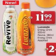 Lucozade Energy Drink-500ml/Revive Energy Drink-380ml Each