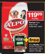 Purina Alpo Dog Food Assorted-6/8kg Plus Free 85g Husky Dog Food Pouches.